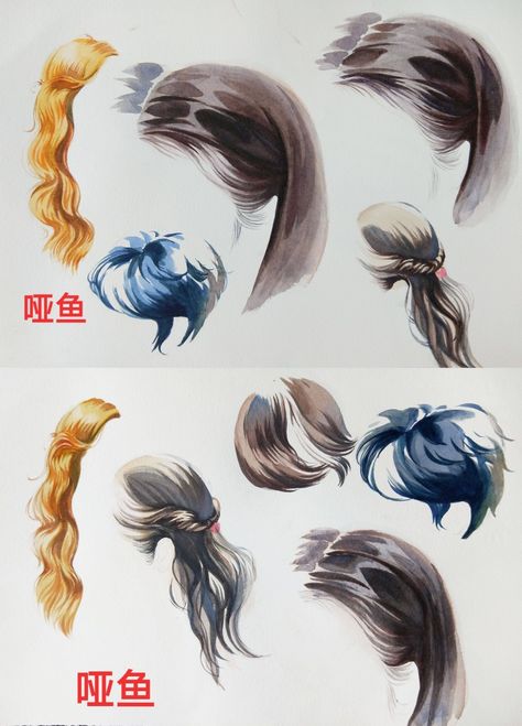 Watercolour Hair Painting, Watercolour Hair Tutorial, Hair Watercolor Tutorials, Semi Realistic Watercolor, Watercolor Hair Tutorial, Watercolor Hair, Watercolor Reference, Watercolour Hair, Hair Watercolor