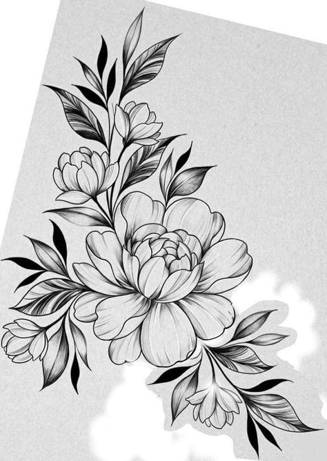 Flower Knee Tattoo, Flower Tattoo Stencils, Floral Thigh Tattoos, Flower Tattoo Drawings, Tattoo Outline Drawing, Floral Tattoo Sleeve, Tatuaje A Color, Floral Tattoo Design, Outline Drawing