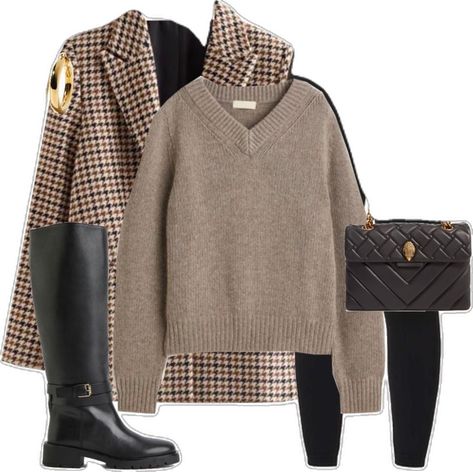 Knee High Boots Flat Outfit, Blazer Knee High Boots Outfit, Brown Boots And Leggings Outfit, Houndstooth Pattern Outfit, Brown Plaid Blazer Outfit Work, Black Flat Knee High Boots Outfit, Brown Flats Outfit Work, Black Knee High Boots Outfit Casual, High Knee Boots Outfit Winter