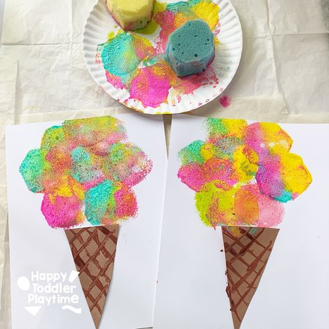 Melted Ice Cream Craft, I’ve Cream Craft, Icecream Crafts For Kids Summer, Sweet Treat Crafts For Toddlers, Icecream Crafts Toddlers, Picnic Art For Toddlers, Summer Season Activities For Preschool, Sponge Painting Ideas For Kids, Ice Cream Crafts For Preschoolers