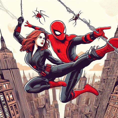 Spider Man And Black Widow, Black Widow Spiderman, Marvel Friendship, Black Widow And Spiderman, Spiderman Comic Covers, Наташа Romanoff, Spiderman Costume, Marvel Superhero Posters, Marvel Fan Art