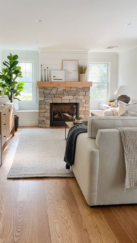 Stone Fireplace Between Two Windows, Fireplace Between Two Windows With Tv, Window Next To Fireplace, Fireplace Behind Couch, Gas Fireplace With Windows On Each Side, Fireplace With Bench Seating, Fireplace With Benches On Each Side, Windows Beside Fireplace, Fireplace Windows On Each Side