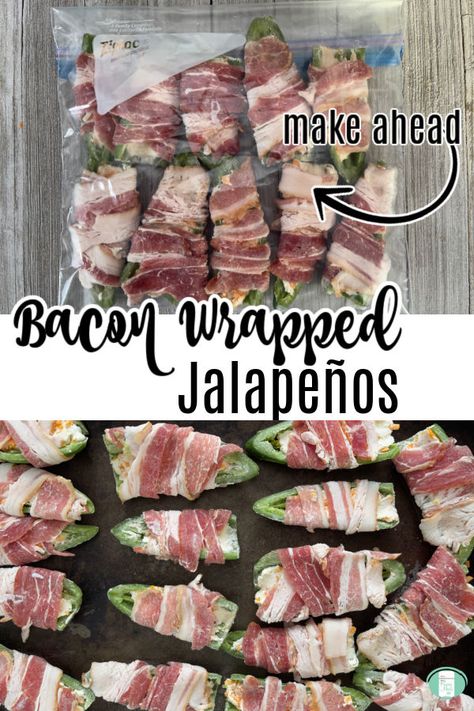 Always have an easy appetizer in the freezer ready to cook up with these bacon wrapped jalapeños. #freezermeals101 Cream Cheese Stuffed Jalapenos, Wrapped Jalapeno Poppers, Bacon Wrapped Jalapeno Poppers, Jalapeno Popper Recipes, Bacon Wrapped Jalapenos, Cheese Cheddar, Poppers Recipe, Stuffed Jalapenos With Bacon, Easy Camping Meals