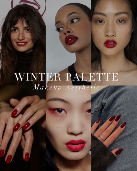 Winter Pallete Makeup, Winter Color Palette Aesthetic, Winter Color Makeup, True Winter Colors, True Winter Aesthetic, Bright Winter Aesthetic, Dark Winter Colour Palette, Winter Palette Makeup, Deep Winter Makeup Palette