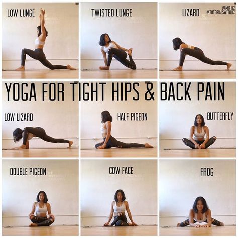 ✨Yoga for Tight Hips & Back Pain✨ . . Many symptoms of lower back pain can begin with tight hip flexors or hamstring muscles - so opening… Active Stretches, Chin Stand, Hip Flexor Exercises, Hamstring Muscles, Cat Cow, Arm Strength, Puppy Pose, Tight Hip Flexors, Hip Flexor Stretch