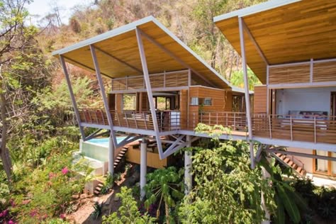 Santa Teresa Costa Rica, Slope House, Costa Rica Real Estate, House On Stilts, Rest House, Costa Rica Vacation, Casa Container, Costa Rica Travel, Tropical House