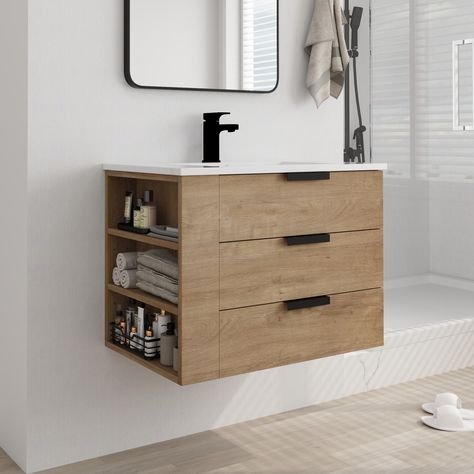 Single Bathroom Vanity Storage, 32 Inch Bathroom Vanity Modern, Small Bathroom Vanity Lots Of Storage, Extra Small Bathroom Vanity, Garage Bathroom Vanity, Sink Furniture Bathroom, Sink Drawers Bathroom, Vanity With Sink On Top, Floating Vanity For Small Bathroom