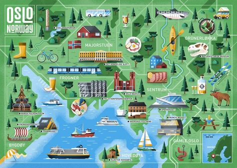 mapillustration, Norway, oslo, Scandinavia, map, illustration, vector, map drawing, art Oslo Map, Treasure Hunt Map, Oslo Travel, Scandinavian Lifestyle, Travel Infographic, Norwegian Food, Map Illustration, Tourist Map, Famous Buildings