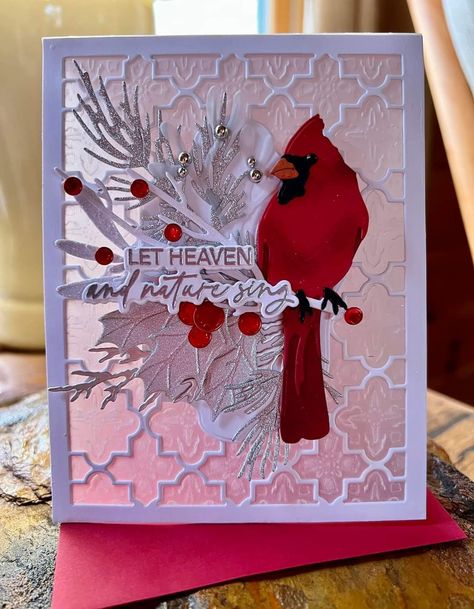 Snowmen Christmas Cards Handmade, Silhouette Christmas Cards Ideas, Cardinal Cards Handmade, Tealight Crafts, Hm Christmas, Cardinal Christmas Cards, Fancy Christmas Cards, Cardinal Cards, Christmas Card Layouts