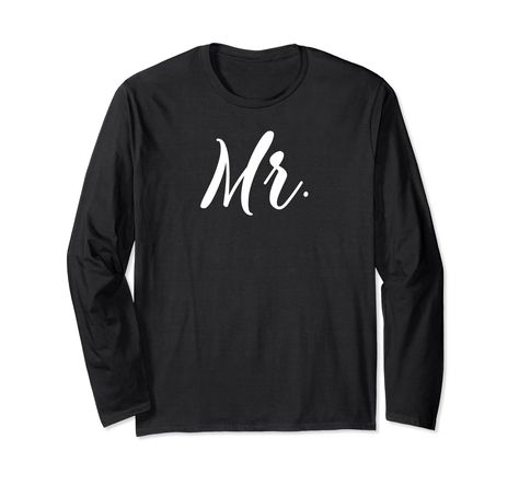 PRICES MAY VARY. Perfect Mr and Mrs long sleeve t-shirts for honeymoon. This shirt says Mr, and will make every husband smile. Pair this Mr long sleeve shirt with the matching Mrs long sleeve to make a beautiful t-shirt gift set for couples, newlyweds. Every husband will love to wear this cute Mr long sleeve t-shirt to show he is married or a new Mr, on his honeymoon, to celebrate his wedding anniversary, or just because. A great Mr long sleeve t-shirt gift from his wife for Christmas, or his bi Honeymoon Couples, Couple Matching Outfits, Couple Matching, Matching Gifts, Wedding Matches, Mr And Mrs, Engagement Wedding, Matching Outfits, Funny Shirts