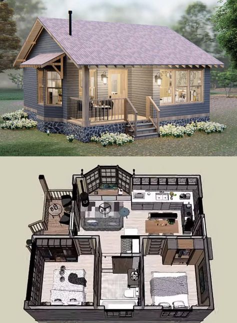 Cottage House Designs, Small House Blueprints, Small Cottage House Plans, Tiny House Luxury, Affordable Homes, Shed To Tiny House, Tiny House Layout, Tiny House Inspiration, Sims House Plans