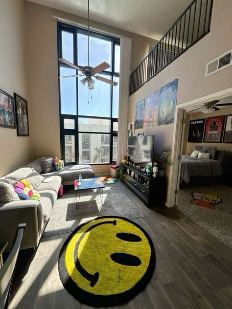 Modern Hypebeast Living Room, Living Room Designs Y2k, Apartment Decor Hypebeast, Kaws Living Room Ideas, Kaws Furniture, Hypebeast Studio Apartment, Kaws Interior Design, Men’s Apartment Living Room Ideas, Kaws Apartment Decor