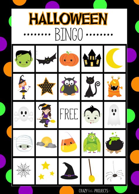 Free Printable Halloween Bingo Cards by Crazy Little Projects Halloween Bingo Free, Halloween Bingo Printable, Halloween Bingo Game, Halloween Bingo Cards, Kindergarten Party, Diy Halloween Party, Imprimibles Halloween, Classroom Halloween Party, Halloween Class Party