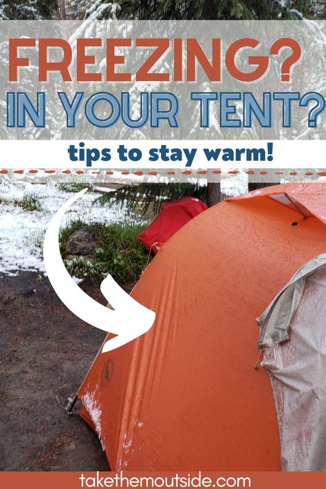 an orange tent in a snowy forest Raining Camping Hacks, Camping In Cold Weather Tips, Homeless Camping Hacks, Camping Winter Hacks, Waterproof Tent Camping, Survival Life Hacks Camping & Hiking, Cold Camping Hacks, Camping Tricks And Tips, Winter Camping Tips