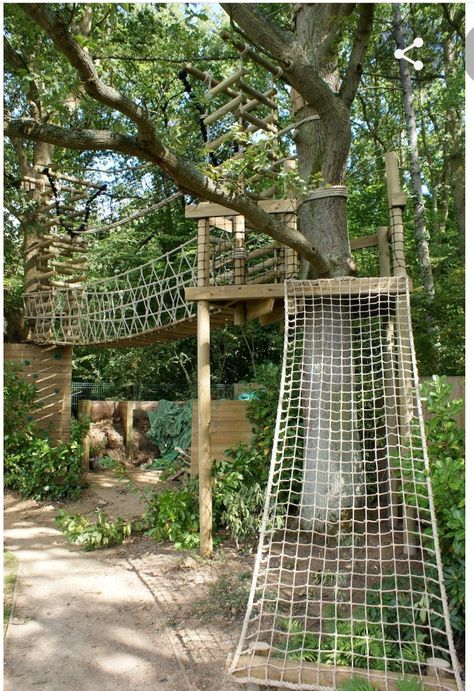 Playground Landscaping, Rope Bridge, Tree House Plans, Tree House Diy, Tree House Kids, Outdoor Play Area, Tree House Designs, Natural Playground, Playground Design