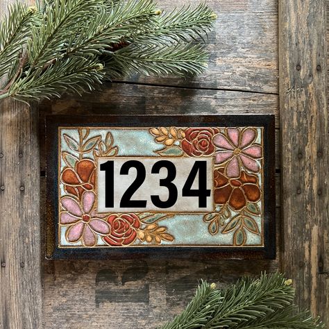 Ceramic Address Plaque, Clay House Numbers, Houses Decor, Tile House Numbers, California Beach House, Ceramic House Numbers, Pottery Houses, Cottage Signs, House Number Plaque