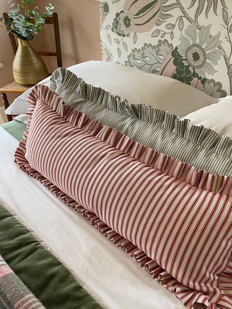 Ticking Stripe Fabric, Striped Cushions, Stripe Fabric, Ticking Stripe, Room Inspiration Bedroom, Bedroom Makeover, Soft Furnishings, Bedroom Inspirations, Room Inspo