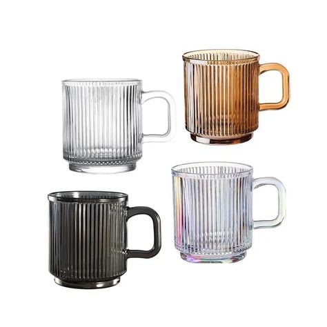 340ml Nordic Colorful Amber Milk Tea Mug Japanese Glass Stripe Coffee Cup Clear Coffee Mugs, Glass Cup Set, Coffee Mugs Set, Vintage Drinking Glasses, Coffee Glasses, Irish Coffee Mugs, Thermos Flask, Glassware Drinking, Smoothie Cup