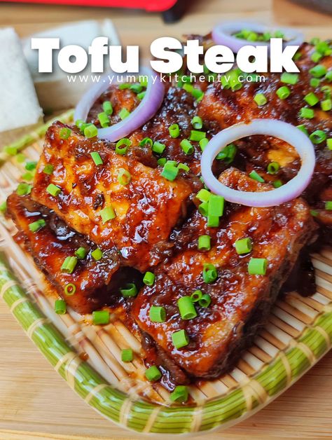 Tofu Steak - Yummy Kitchen Tofu Steak Recipe, What Is Tofu, Tofu Recipes Healthy, Calamansi Juice, Yummy Kitchen, Tofu Steak, Swiss Steak, Marinated Tofu, Tofu Dishes