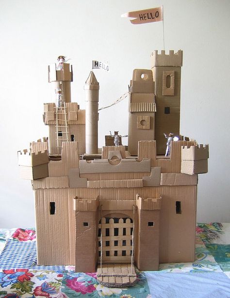 cardboard castle...fun summer project for my kids who have already made a zoo full of cardboard animals... Cardboard Tube Crafts, Castle Project, Cardboard Castle, Ann Wood, Cardboard Toys, Cardboard Art, Diy Cardboard, A Castle, Childrens Crafts