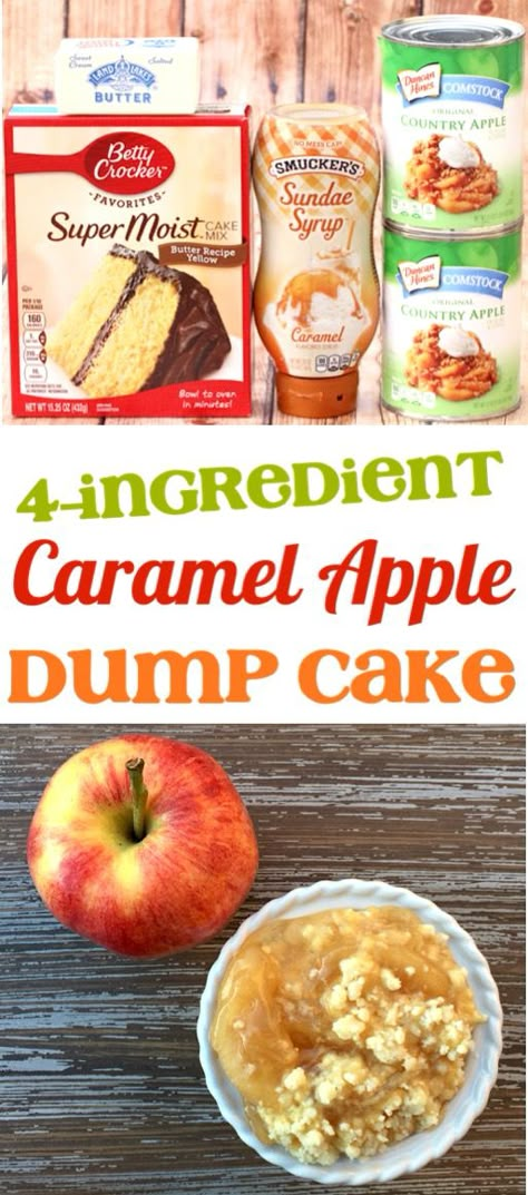 Dump Cake With Pie Filling, Cake With Pie Filling, Apple Dump Cake With Pie Filling, Caramel Apple Pie Recipes, Apple Dump Cake Recipe, Apple Dump Cake, Caramel Apple Dump Cake, Recipes Using Cake Mix, Caramel Apples Easy