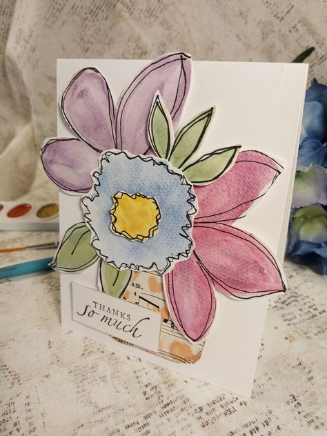 Thank You Card. Watercolor Hand Painted One of a Kind - Etsy Watercolor Thank You Cards Diy Handmade, Thank You Diy Cards, Easy Thank You Cards, Easy Watercolor Cards Ideas, Watercolor Thank You Cards, Diy Thank You Cards, Diy Watercolor Cards, Collage Fodder, Thank You Cards From Kids