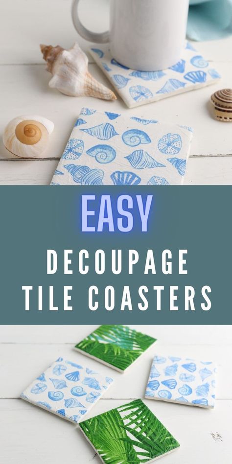 Make custom coasters for your home with this easy step-by-step tutorial. Use paper napkins to create cute coasters for your home. Makes a great gift! Decoupage Coasters, Diy Coasters Tile, Homemade Coasters, Diy Decoupage, Coaster Crafts, Patterned Napkins, Diy Napkins, Cool Coasters, Napkin Decoupage