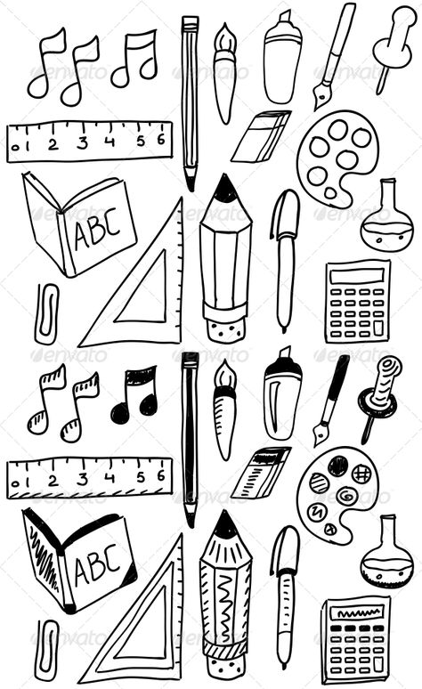 Vector illustration. Fully editable vector. All design elements included in EPS file (use of Adobe Illustrator or other vector gra Cute Drawing Decorations, Art Related Doodles, Graphic Design Doodles, Stationary Doodles, Stuff To Doodle, Detailed Doodles, Writing Doodles, Doodles School, Paint Doodles