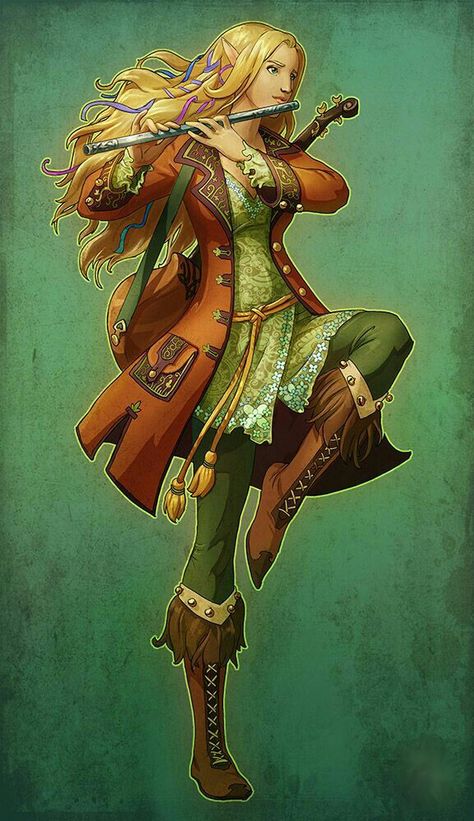 Female Elf Flute and Lute Bard - Pathfinder PFRPG DND D&D d20 fantasy Weiblicher Elf, Half Elf Bard, Dnd Elves, Creature Fantasy, Female Elf, Heroic Fantasy, High Elf, Dungeons And Dragons Characters, Long Blonde