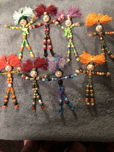 Bead Dolls Diy, Bead Dolls Wooden, Wooden Bead Crafts Sculptures & Statues, Beaded Buddies, Beady Buddies, Occ Crafts, Beads Craft Kids, Student Prizes, Beaded Dolls