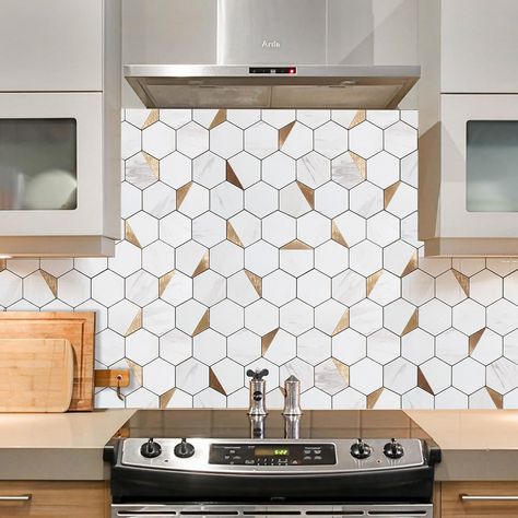 Stick On Backsplash, Backsplash For Kitchen, Peel And Stick Backsplash, Stick Backsplash, Peel N Stick Backsplash, Gold Kitchen, Kitchen Wall Tiles, Backsplash Tile, Pvc Wall