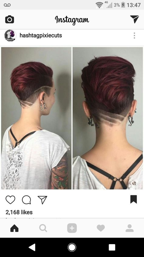 Прически Pixie Colored Hair Ideas, Pompadour Women, Female Fade Haircut, Pixie Mohawk, Lesbian Haircut, Undercut Hair Designs, Androgynous Haircut, Shaved Hair Designs, Short Red Hair