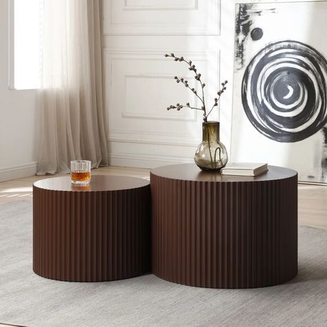 Orren Ellis Evtimija Nesting Coffee Table & Reviews | Wayfair Coffee Table End Table Set, Circle Coffee Tables, Coffee Table Set Of 2, Round Wooden Coffee Table, Round Coffee Table Sets, Round Nesting Coffee Tables, Drum Side Table, Nesting Coffee Table, Round Coffee Table Modern