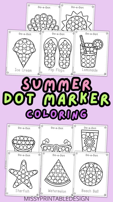 Free Summer Dot Marker Printables - MissyPrintableDesign Summer Dot Marker Printables Free, Summer Free Printables For Kids, Free Printable Dot Marker Pages, Free Dot Marker Printables, Dot To Dot Printables For Kids Free, Dot Printables For Kids Free, Do A Dot Printables Free, Dot Marker Printables Free, Dot Markers Art