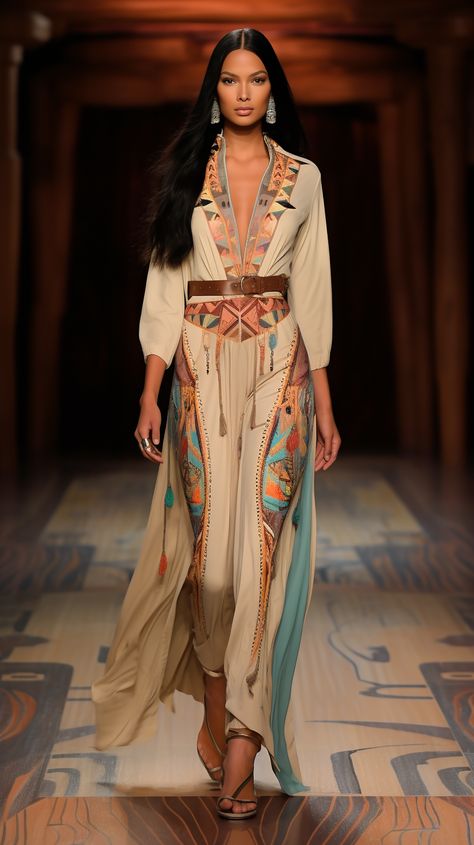 American Indian Wedding Dress, Native Inspired Fashion, Native Inspired Outfits, Eclectic Fashion Style Bohemian, Native American Outfit Women, Native American Fashion 70s, Indigenous Fashion, Aztec Inspired Fashion, Indian Inspired Fashion Runway