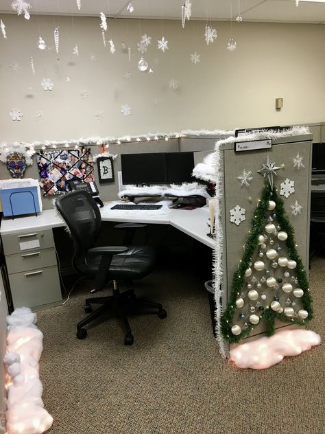 Christmas Cubicle Contest at work 2018 How To Decorate Your Cubicle At Work For Christmas, Holiday Desk Decorations Offices, Desk Decorating Ideas For Christmas, Work Cube Christmas Decorating Ideas, Christmas Decorations For Work Cubicle, Let It Snow Cubicle Decorations, Cubical Decor Office Ideas Christmas, Christmas Decorated Cubicle At Work, White Christmas Office Decor