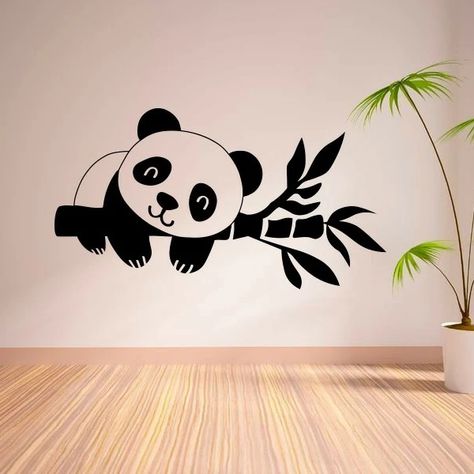 Panda Sticker Cute Panda On A Bamboo Branch Wall Sticker Vinyl Decal Mural Art Decor Panda Drawing On Wall, Panda On Wall, Panda Wall Stickers, Small Wall Drawing Ideas, Panda Wall Drawing, Panda Wall Painting Ideas, Mural Drawing Ideas Easy, Cartoon Painting On Wall, Panda Painting On Wall