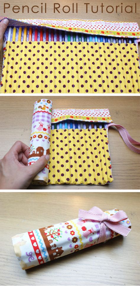 Pencil Case Diy Tutorial, Crochet Pencil Pouch, Diy Crafts Pencil Case, Pencil Pouch Diy, Diy Trousse, Colored Pencil Holder, Pencil Case Sewing, Roll Up Pencil Case, Scrap Basket