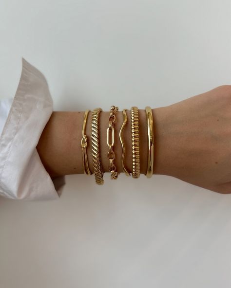 Mod + Jo® (@modandjo) • Instagram photos and videos Luxury Everyday Statement Gold Bracelet, Luxury Stackable Brass Jewelry, Collectible Retro Gold Bracelets, Maximalist Gold Bracelets, Jewellery Aesthetic, Wrist Stack, Luxury Gold-tone Brass Bracelet, Gold Bracelets Stacked, Gemstone Earrings Gold