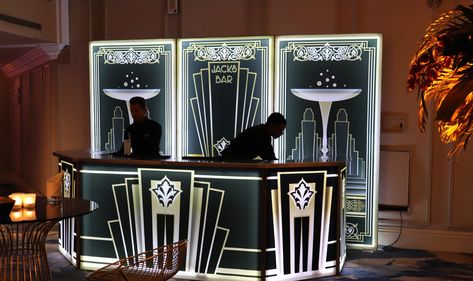 Our Art Deco Bar Panels looked fantastic at the Grosvenor House, thanks to the team at Ace Bar Events. Disco Bar Aesthetic, Art Deco Bar Interior, Art Deco Store Design, Art Deco Set Design, Art Deco Bars, Art Deco Bar Design, Gatsby Bar, Art Deco Salon, Art Deco Event