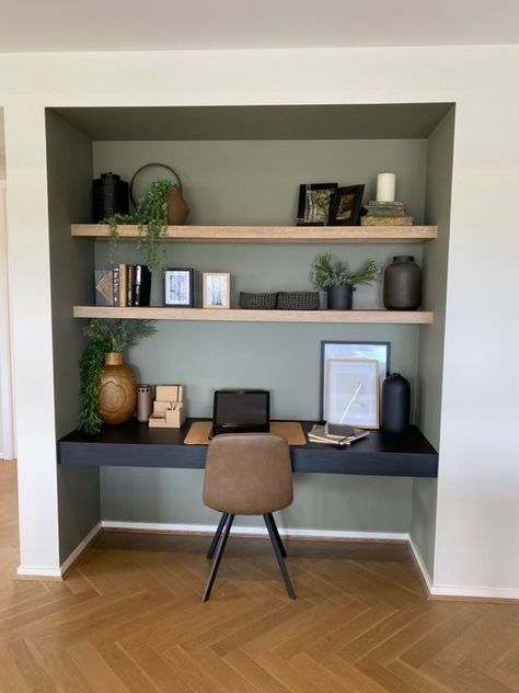 70 Smart Small Home Offices In Niches - DigsDigs Desk In Chimney Alcove, Alcove Desk Ideas Living Room, Office Gamer Room, Micro Office Ideas, Small Alcove Ideas Living Room, Nook Office Ideas, Alcove Desk Ideas, Box Room Office Ideas, Desk Alcove