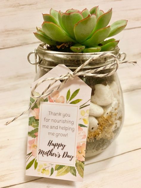 Mothers Day Planters Diy, Succulent Favours, Diy Succulent Planter, Plant Packaging, Succulent Printable, Mothers Day Plants, Succulent Planter Diy, Homemade Mothers Day Gifts, Plant Stakes