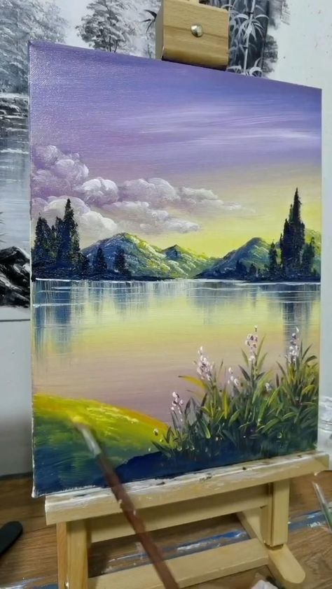 Pin on Acrylic Painting Sky Art Painting, Landscape Painting Tutorial, Canvas Painting Tutorials, Landscape Paintings Acrylic, Canvas Painting Landscape, Landscape Art Painting, Art Painting Gallery, Painting Art Lesson, Nature Art Painting