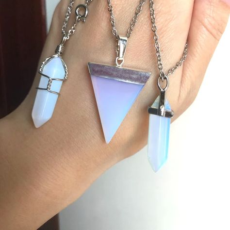 Opal Crystal Necklace Hippie Opalite Jewellery Triangle Quartz | Etsy Serbia Opalite Jewelry, Animal Mounts, Gold Crystal Necklace, Coat Pegs, Wardrobe Wishlist, Rose Gold Quartz, Carnelian Necklace, Coat Hangers, Crystal Necklaces