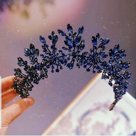 Dark Blue Crown, Quince Crowns, Quince Crown, Quinceanera Tiaras, Crystal Crown Tiaras, Victorian Gown, Crown Aesthetic, Blue Quince, Wedding Stage Design