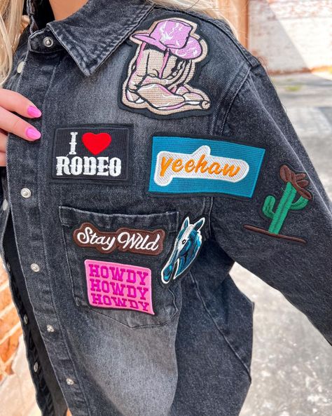 This weeks new arrivals are here! Add to cart 🛒⬇️ https://the-twisted-chandelier.myshopify.com/collections/new-arrivals Jean Jacket With Patches, Western Patchwork, Pink Panache Jewelry, Jacket With Patches, Jean Jacket Patches, Concert Wear, Unique Jackets, Patchwork Jacket, Kendra Scott Jewelry