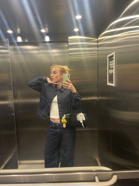 Stussy outfit inspiration porter duffle bag outfit double denim outfit instagram picture inspo slick back bun inspo Duffle Bag Outfit, Stussy Outfit, Double Denim Outfit, Slick Back Bun, Porter Bag, Man Outfit, Bag Outfit, Slick Back, Double Denim