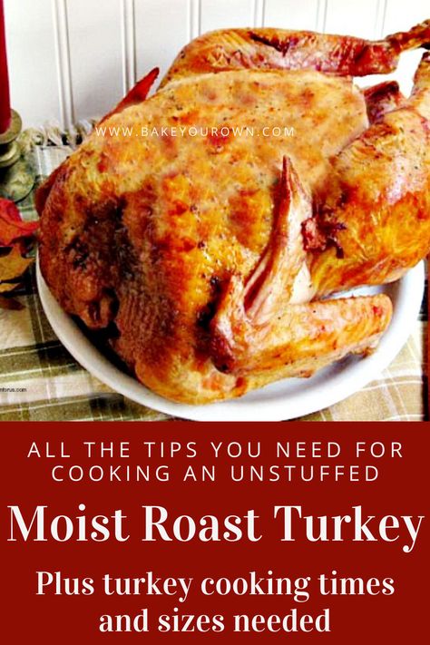 Unlock the secret to a moist roast turkey this Thanksgiving with our handy guide. From buying the right size turkey and thawing it safely to roasting techniques for a moist and tender bird, we have got you covered. Plus, we've got a bonus section on what to do with leftovers. #CookingAnUnstuffedTurkey #TurkeyCookingTimes #MoistRoastTurkey #myturnforus #RoastingTurkeyTimes #HowToRoastTurkeyInARoaster #TipsForTurkey Unstuffed Turkey Recipe, Temp To Cook Turkey, Turkey In Electric Roaster, Turkey In Roaster Oven, Turkey In Oven, Turkey Cooking Times, Perfect Roast Turkey, Turkey In Roaster, Moist Turkey