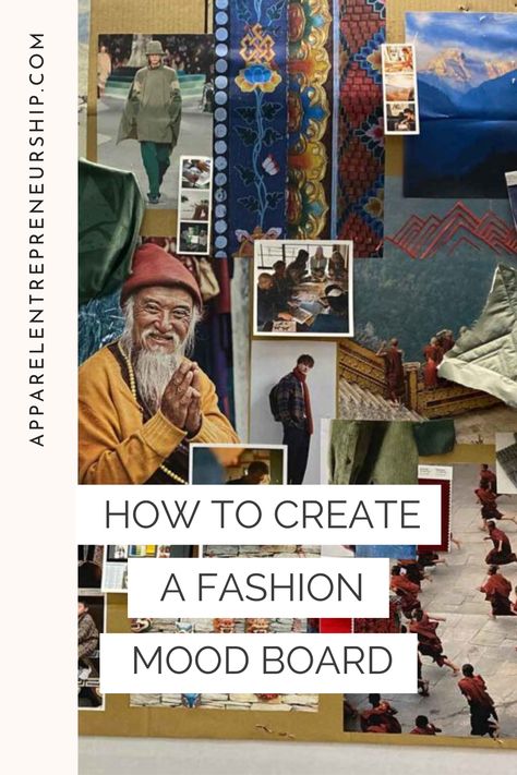 Traditionally fashion mood boards were made in physical format, with magazine tear-outs, pictures, and swatches pinned on a foam board, but today you can create them to suit your working style and brand needs.  In this post, you will get actionable mood board tips so you can go and create yours asap.  #moodboard #fashionmoodboard #fashionsketches #fashioninspiration #fashionbrand #fashiondesgin #createmoodboard Creating A Fashion Brand, Client Mood Board Fashion, Mens Fashion Moodboard, How To Create Mood Boards Fashion, Fabric Moodboard Fashion, Clothing Brand Mood Board Inspiration, How To Create Mood Boards, Fashion Design Inspiration Board Ideas, Mood Boards Fashion Design Ideas