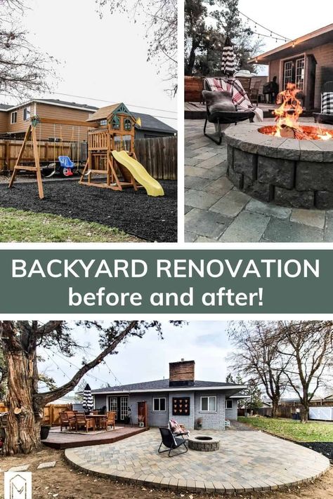 Have you been following us on our backyard makeover journey? Well here's our final results! Check our all our cringy before pictures and watch as we transformed our backyard! #makeover #makeover #DIY Outdoor Chalkboard, Backyard Renovation, Backyard Plan, Deck Paint, Big Backyard, Makeover Before And After, Lush Lawn, Cozy Patio, Backyard Renovations